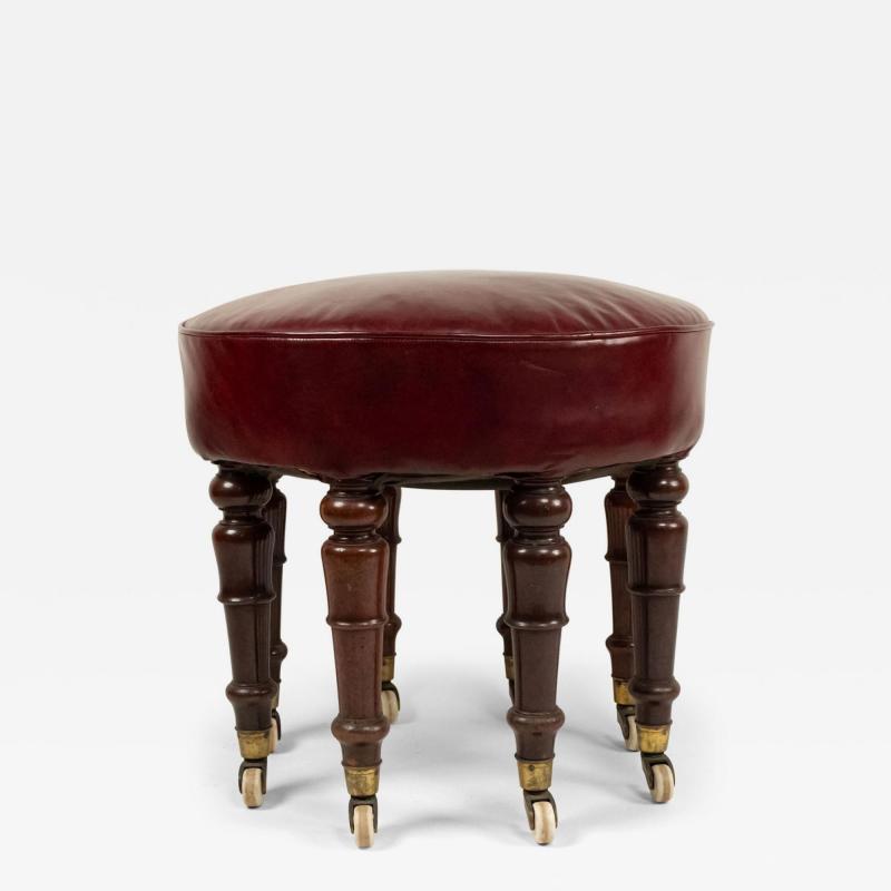 English Victorian Maroon Leather Bench