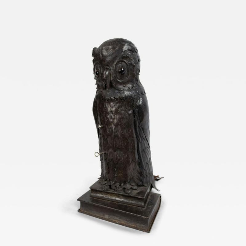 English Victorian Metal Owl Table Lamp
