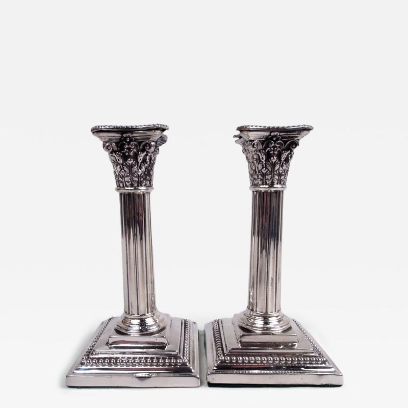 English Victorian Neoclassical Sterling Silver Candlesticks 1882