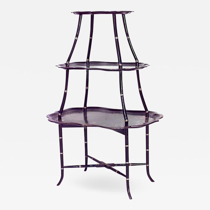 English Victorian Papier Mache Lacquered 3 Tier Table