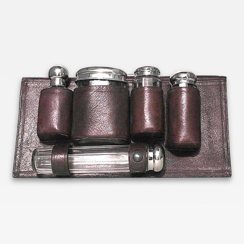 English Victorian Perfume Bottles in Leather Case