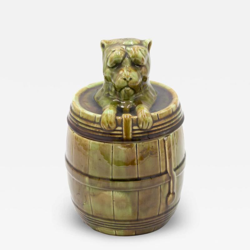 English Victorian Porcelain Barrel and Dog Box