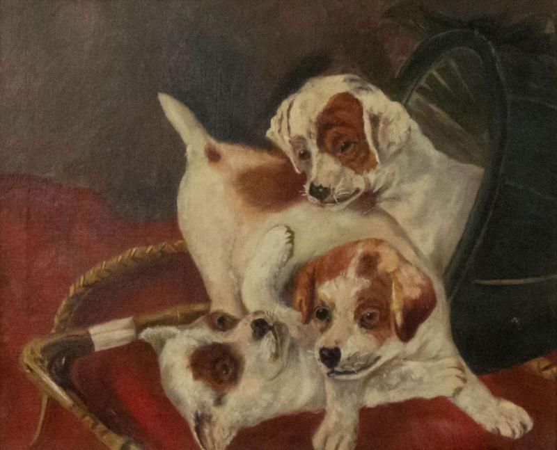 English Victorian Puppies Oil Painting