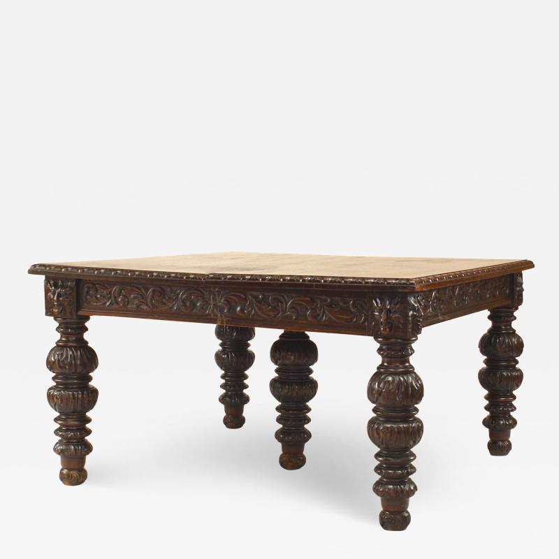 English Victorian Renaissance Revival Oak Dining Table