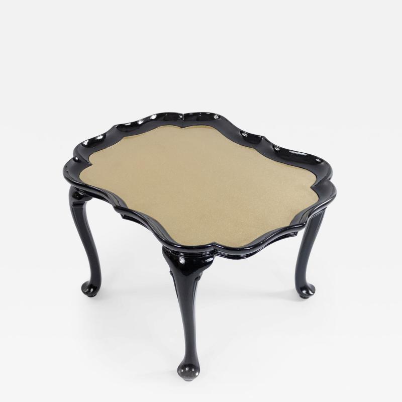 English Victorian Scalloped Gold Glass and Ebonized Wood Coffee Table