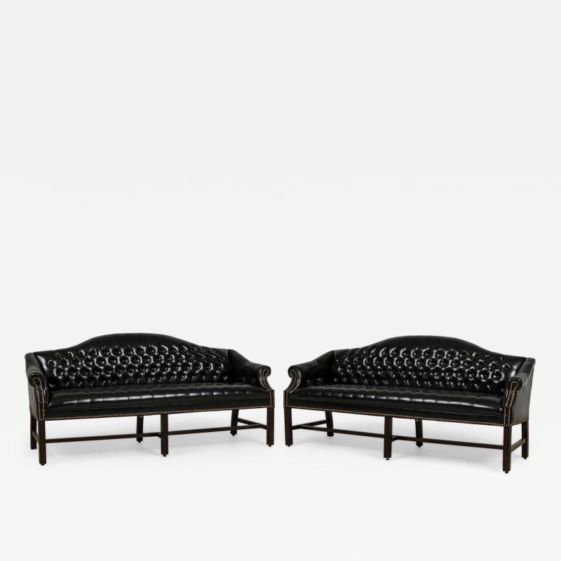 English Victorian Style Black Tufted Camelback Sofa