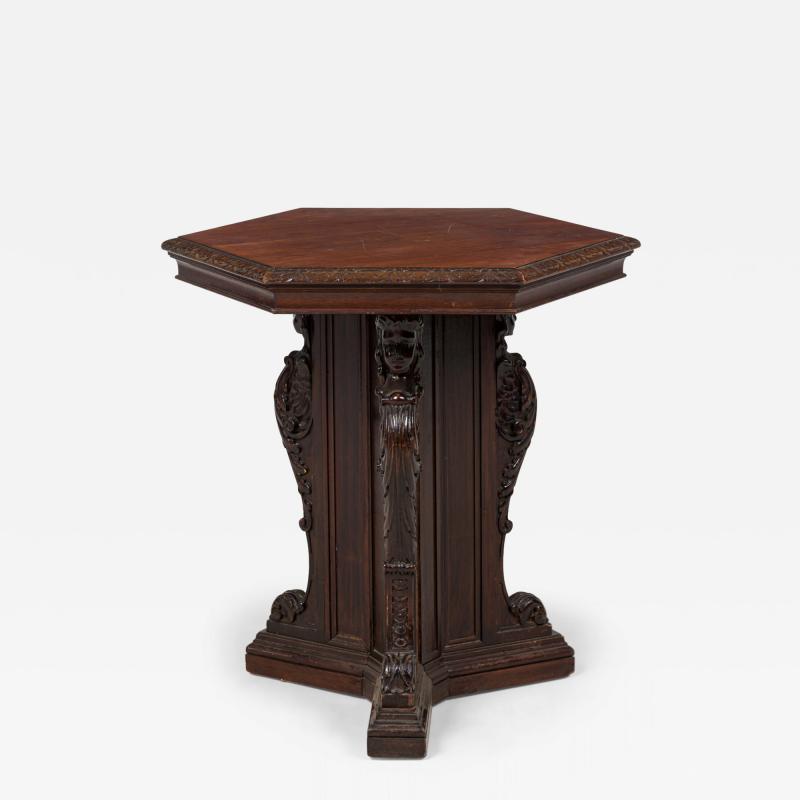 English Victorian Style Carved Mahogany Hexagonal Occasional End Table