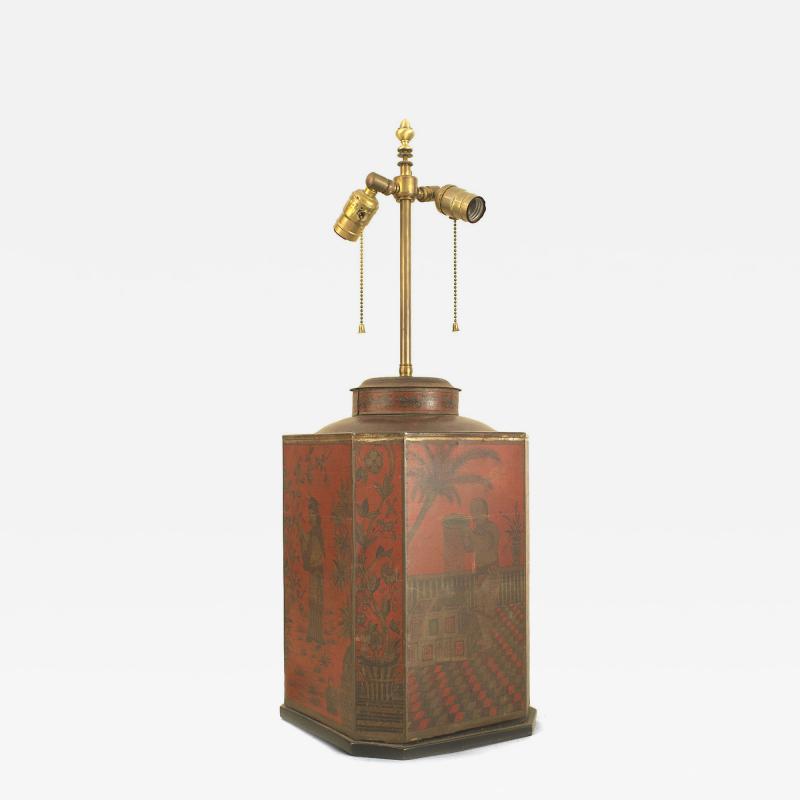 English Victorian Style Chinoiserie Red Tole Table Lamp