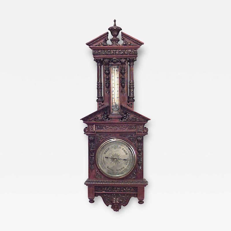 English Victorian Walnut Wall Barometer