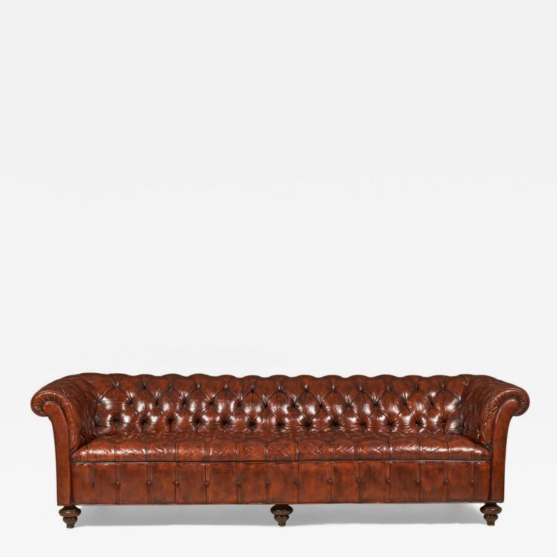 English Victorian Warm Brown Leather Tufted Chesterfield Sofa