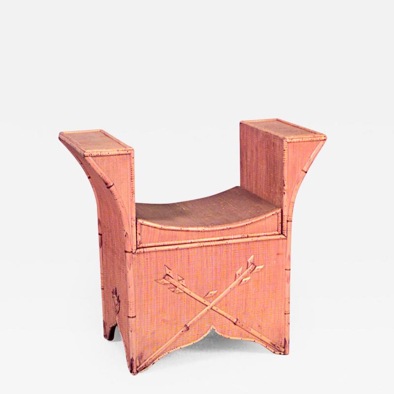 English Victorian bamboo and rush bench with side arms and flip top storage seat