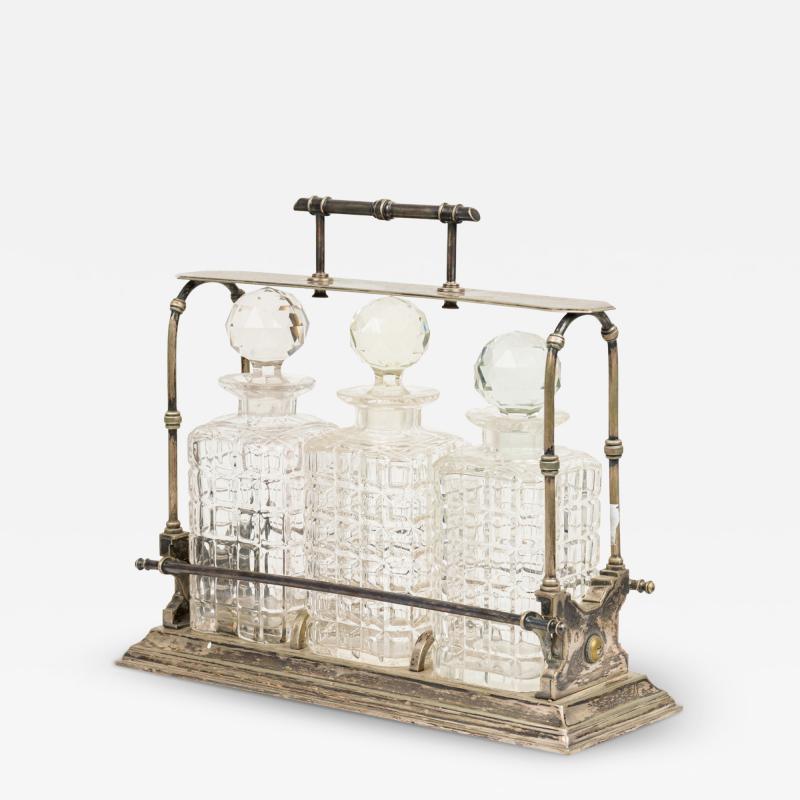 English Victorian tantalus set in Metal Carrying Case