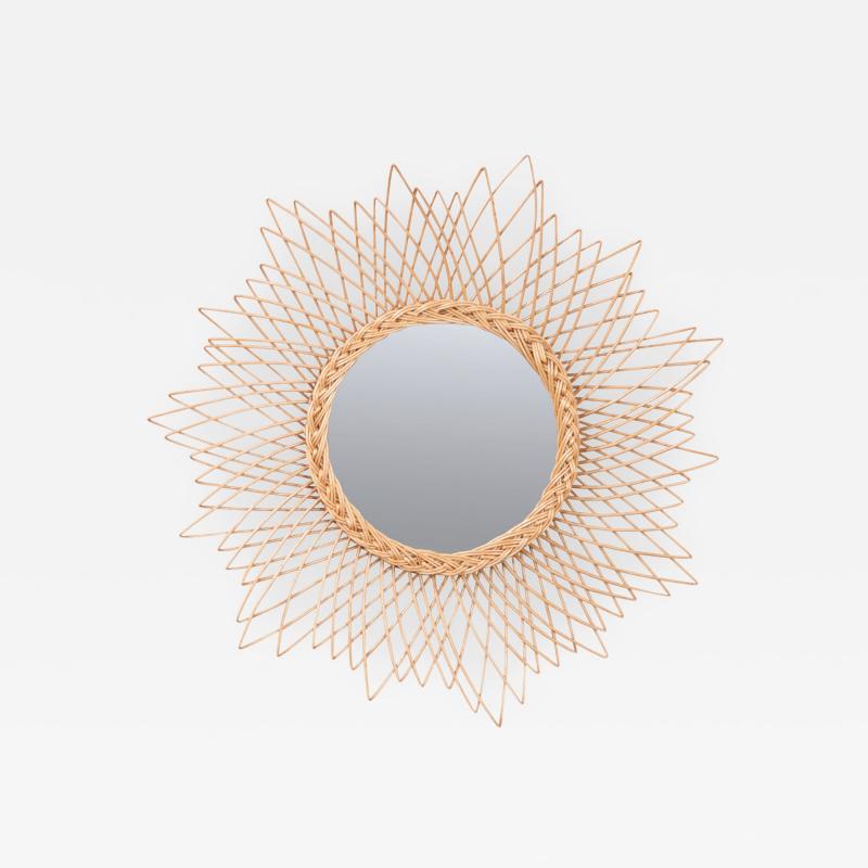 English Vintage Rattan Sunburst Mirror