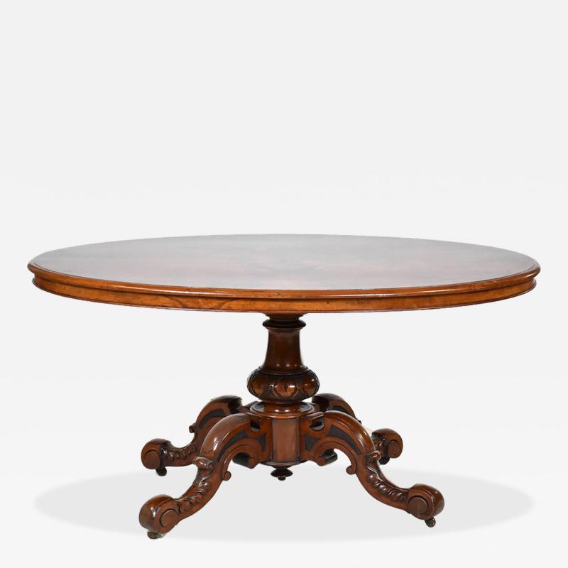 English Walnut and Burl Walnut Dining Table Single pedestal England C A 1850