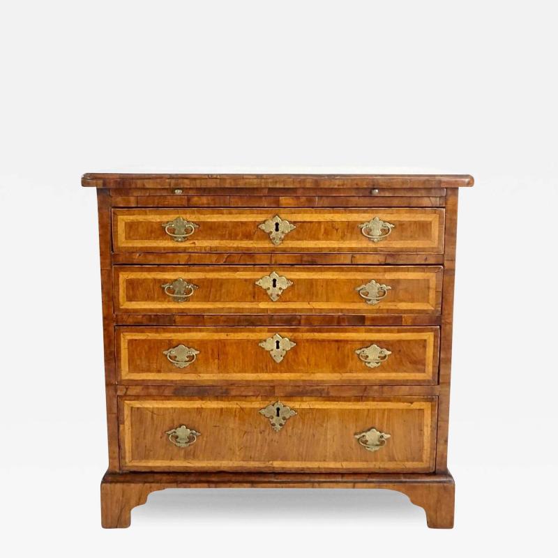English Walnut and Satinwood Inlaid Petite Chest or Bachelors Chest circa 1715