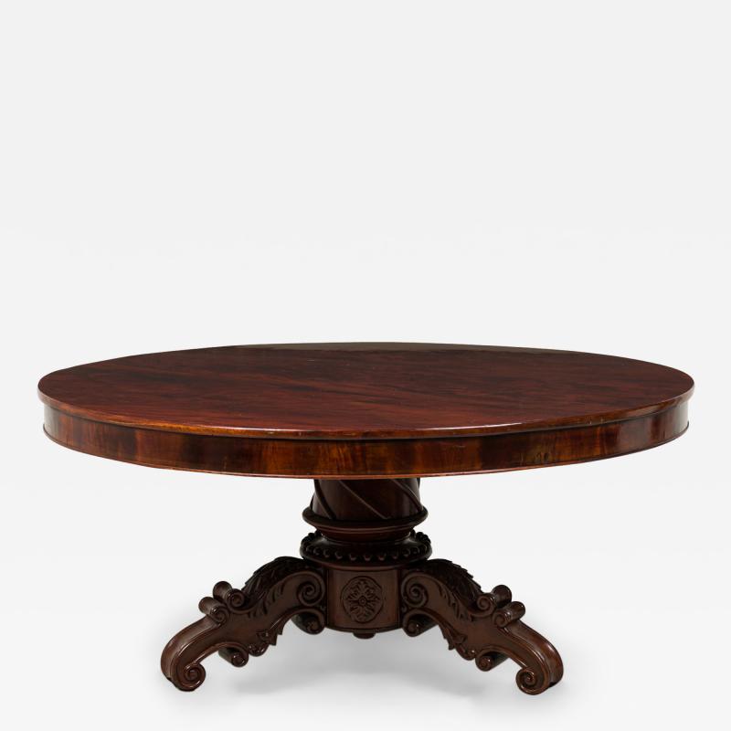 English William IV Circular Mahogany Veneer Center Dining Table