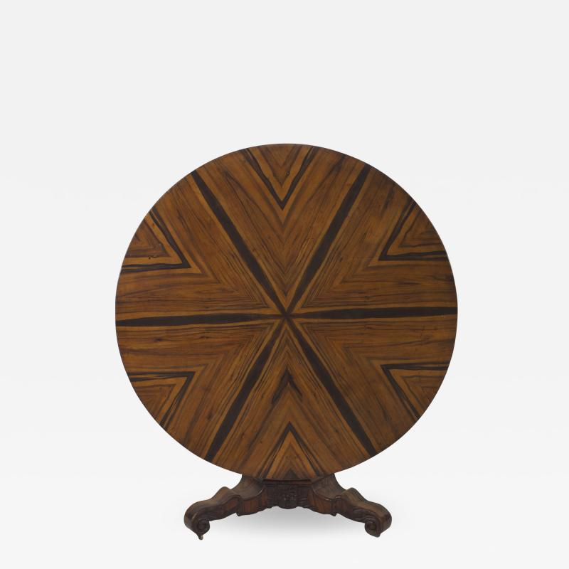 English William IV Zebra Wood Center Tilt Top Table