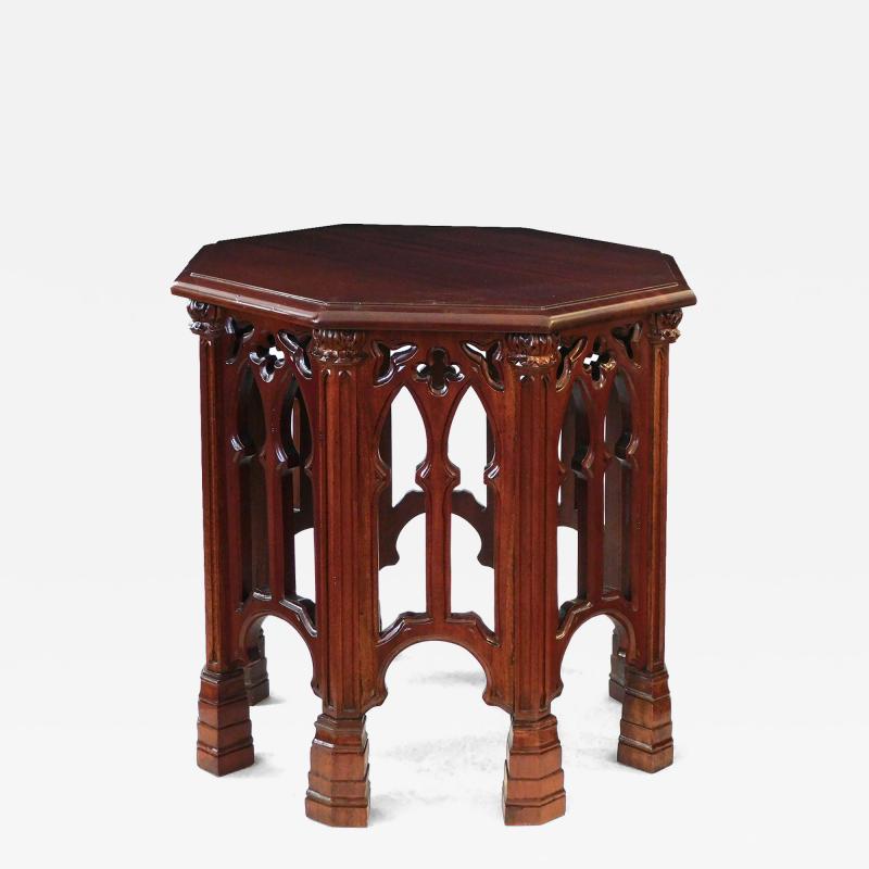 English neoc gothic style carved solid mahogany octagonal side drinks table