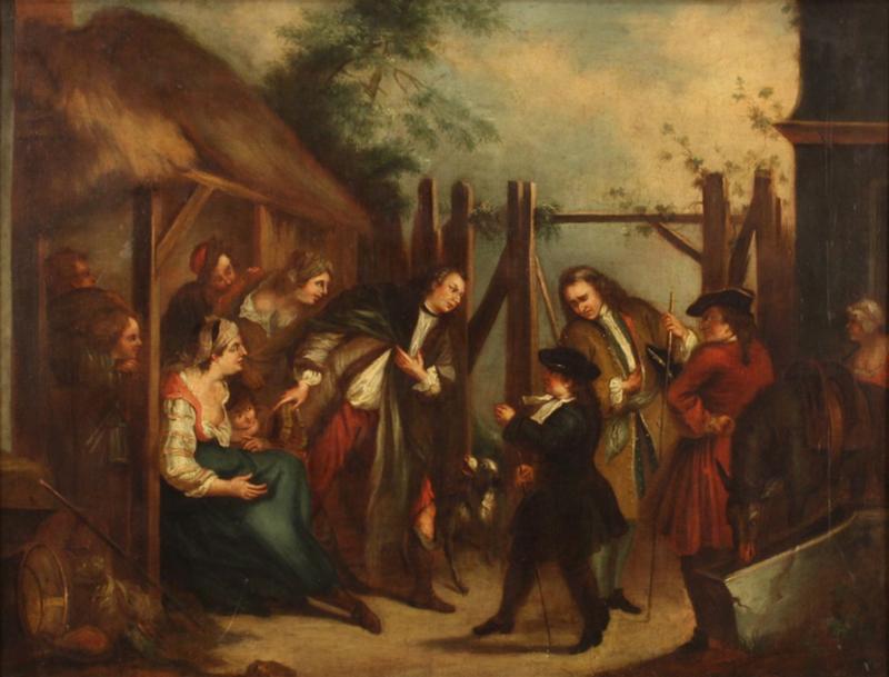 English painting oil on canvas genre scene from 18th century