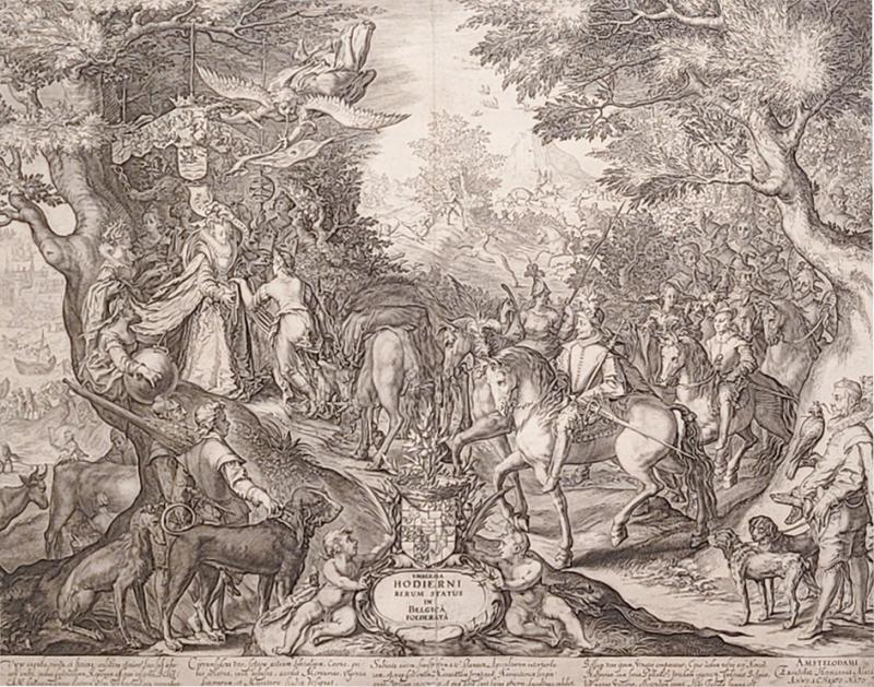 Engraving Allegory of the Triumph of the Netherlands over Spain Printed 1600