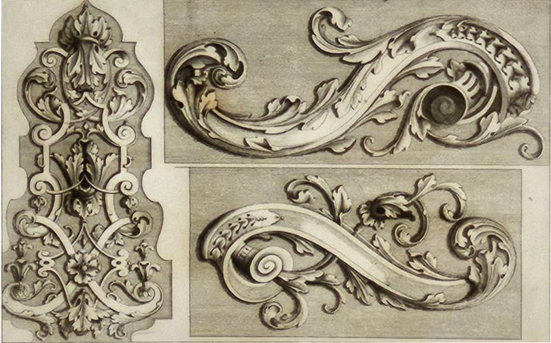 Engraving of Baroque Hardware Italy circa 1720