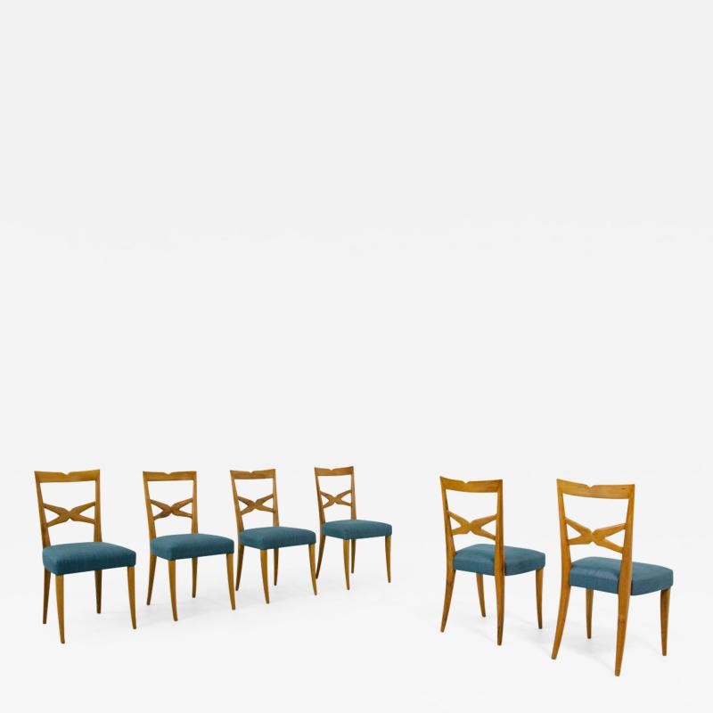 Enrico Ciuti Enrico Ciuti set of 6 elegant blond walnut chairs with open back
