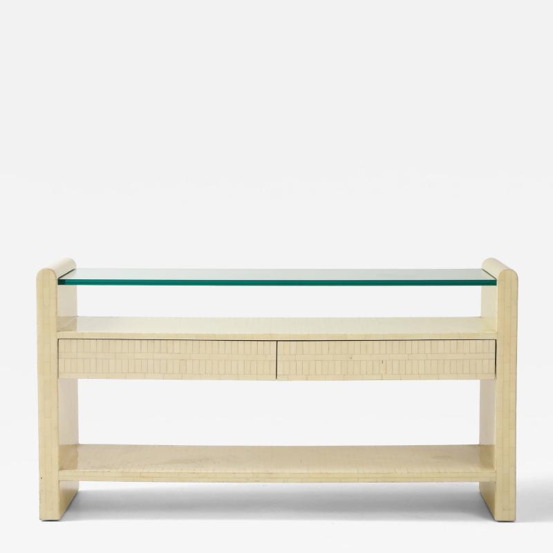 Enrique Garcel 1980s Ivory Colored Tessellated Bone Console Table
