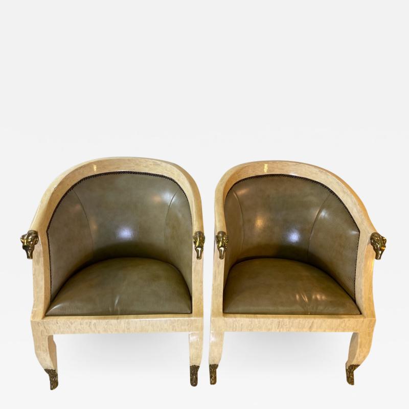 Enrique Garcel EXTRAORDINARY PAIR OF ENRIQUE GARCEL RAMS HEAD CLUB CHAIRS