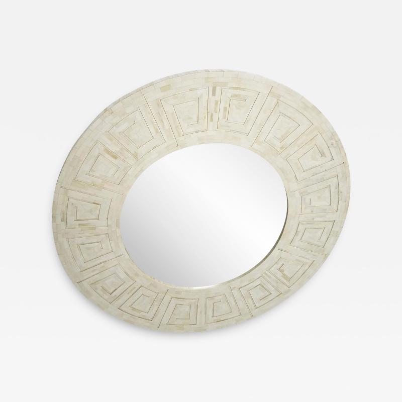 Enrique Garcel Enrique Garcel Greek Key Mirror Tessellated Bone 1970s Studio Crafted Columbia