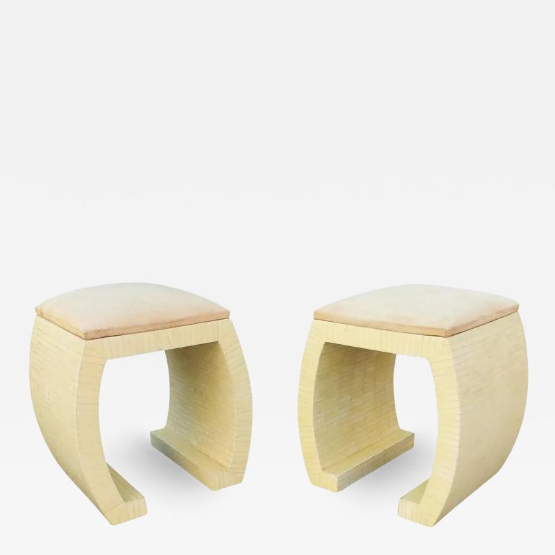 Enrique Garcel Pair of Enrique Garcel Bone Clad Stools or Benches Karl Springer Style 1980s