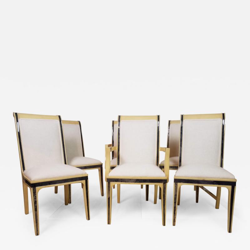 Enrique Garcel Six Enrique Garcel Parchment Clad Dining Chairs Charcoal Lined Columbia 1970s