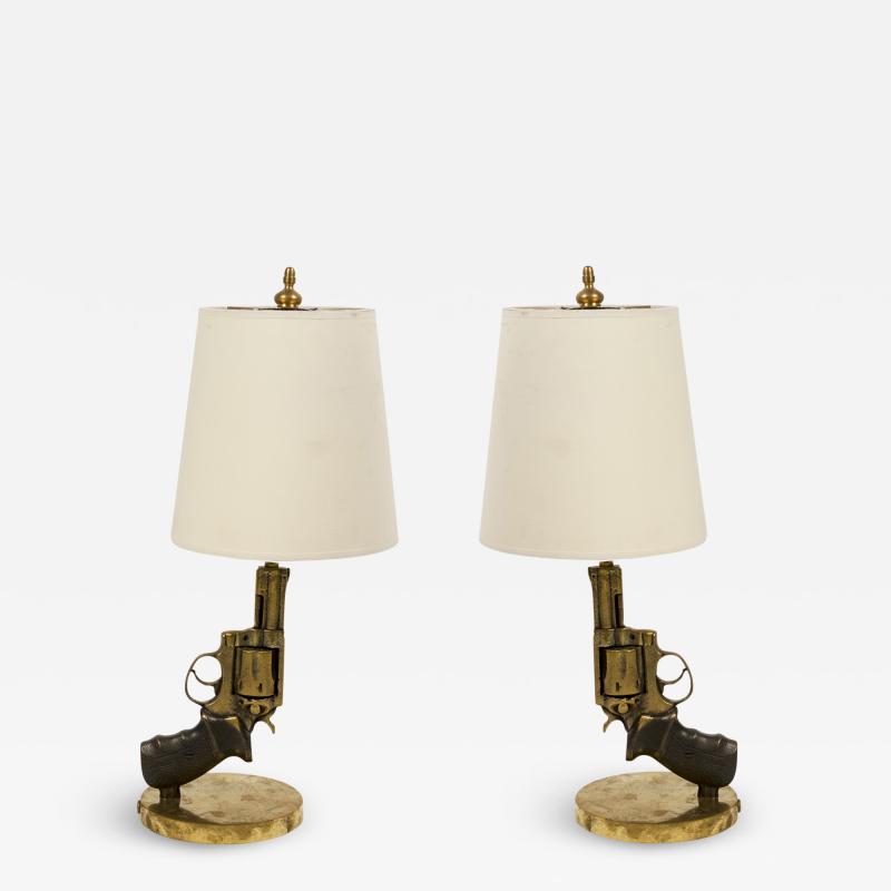 Enzo Missoni Pair of bronze gun lamps by Enzo Missoni