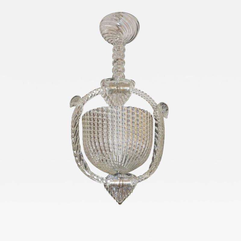 Ercole Barovier 1940 Barovier Italian Art Deco Crystal Clear Murano Glass Basket Chandelier