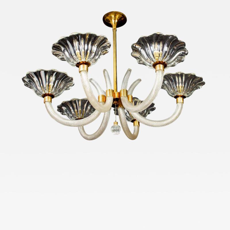 Ercole Barovier Art Deco Brass Mounted Murano Glass Chandelier by Ercole Barovier 1940