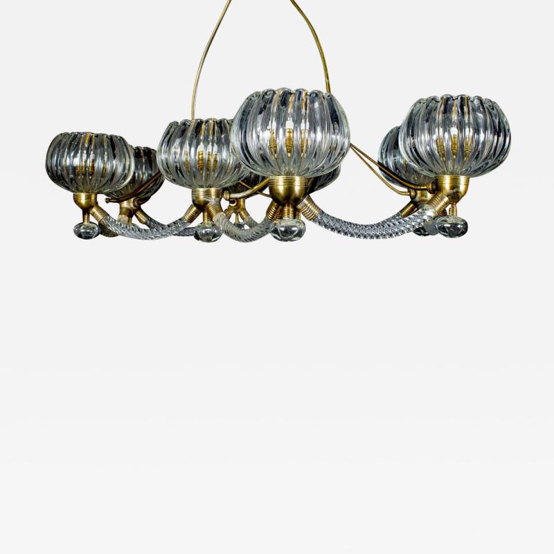 Ercole Barovier Art Deco Brass Mounted Murano Glass Chandelier by Ercole Barovier 1940