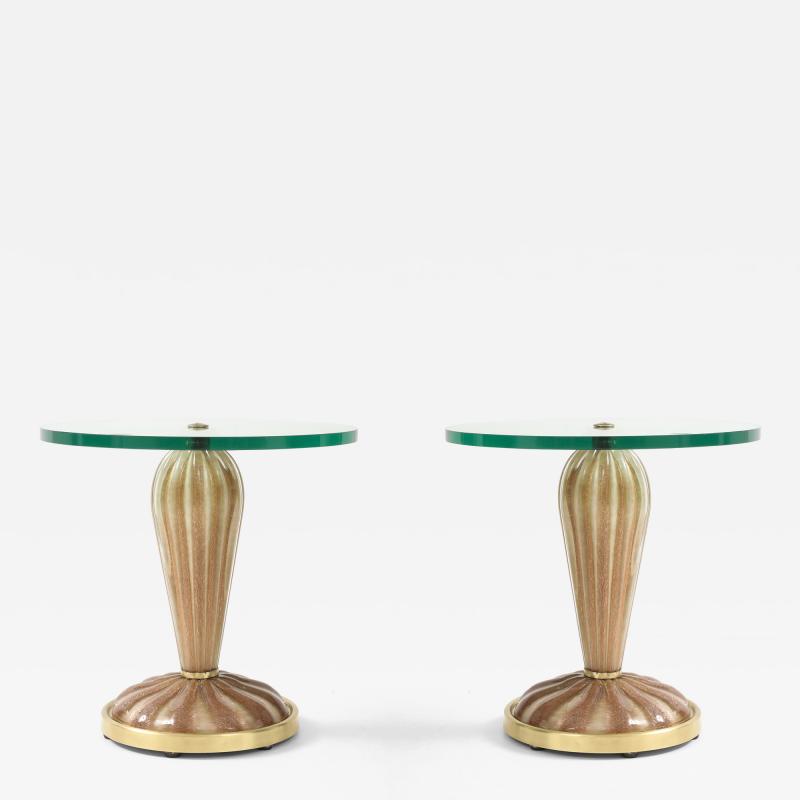 Ercole Barovier Barovier Fluted Murano Glass Side Tables Pair