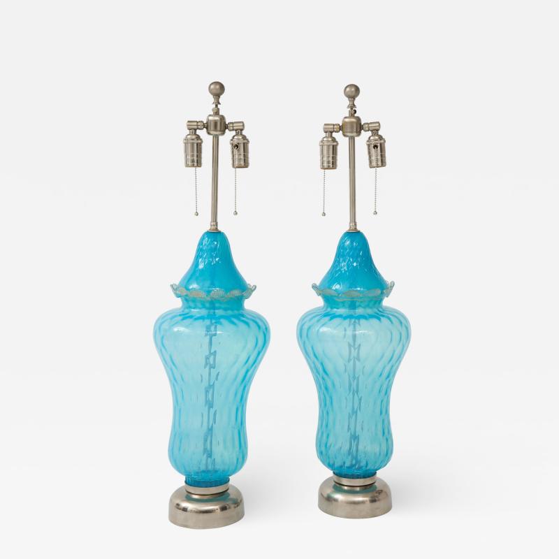 Ercole Barovier Barovier Sky Blue Murano Glass Lamps