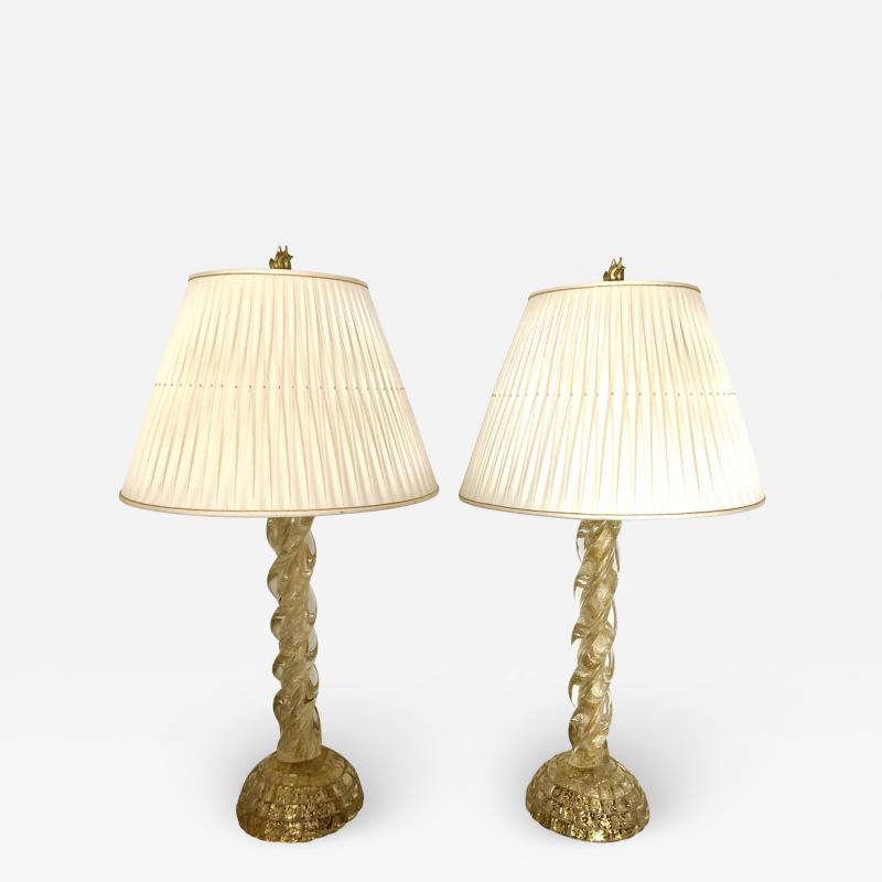 Ercole Barovier Ercole Barovier Pair Massive Murano Glass Table Lamps