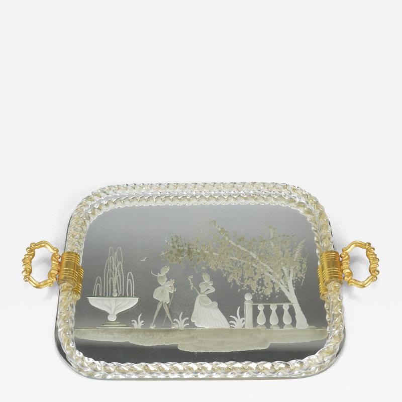 Ercole Barovier Ercole Barovier Swirl Murano Glass Mirror Serving Tray Venice 1940s