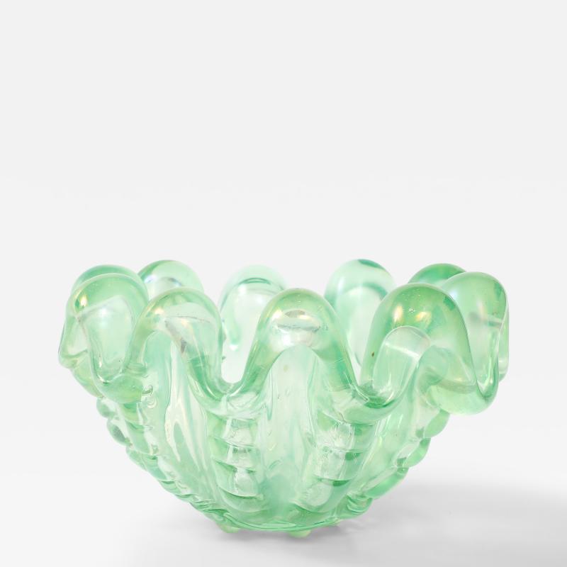 Ercole Barovier Green Iridescent A Grosse Costolature Clam Shell Glass Bowl by Ercole Barovier