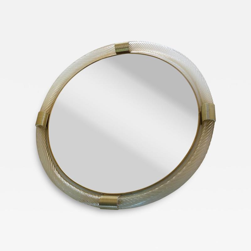 Ercole Barovier Luxury Round Torciglione Gold Murano Glass Wall Mirror in Barovier Style