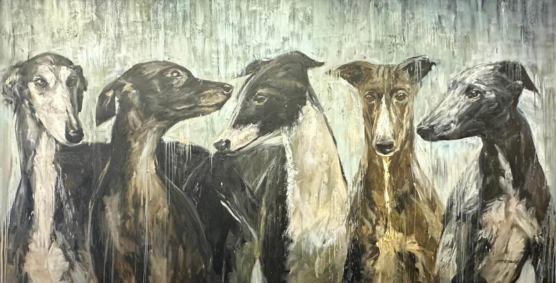 Eric Alfaro Galgos Greyhounds Impressive 10 Foot Long Painting by Eric Alfaro