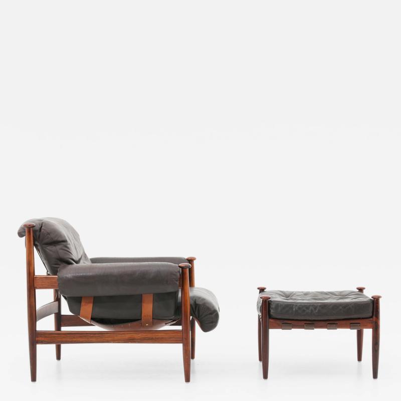 Eric Merthen Scandinavian Leather and Rosewood Lounge Chair Amiral by Eric Merthen