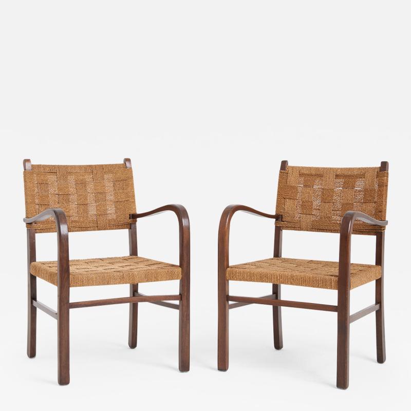 Erich Dieckmann A Pair of Bahaus Beech Seagrass Rope Armchairs by Erich Dieckma