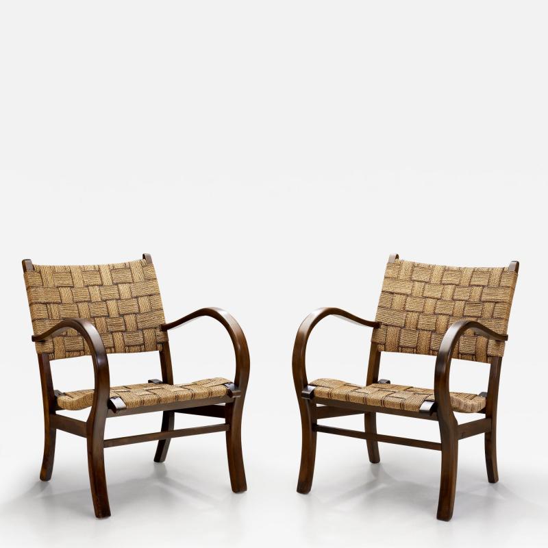 Erich Dieckmann Woven Cord Chairs in the Manner of Erich Dieckmann Germany ca 1950s