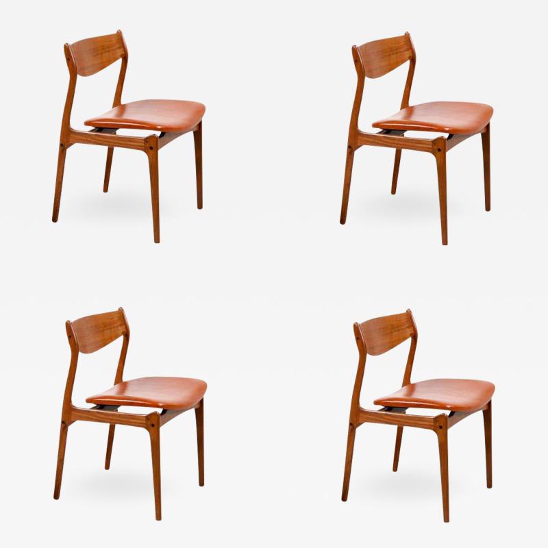 Erik Buch Erik Buch Teak Cognac Leather Dining Chairs for O D Mobler