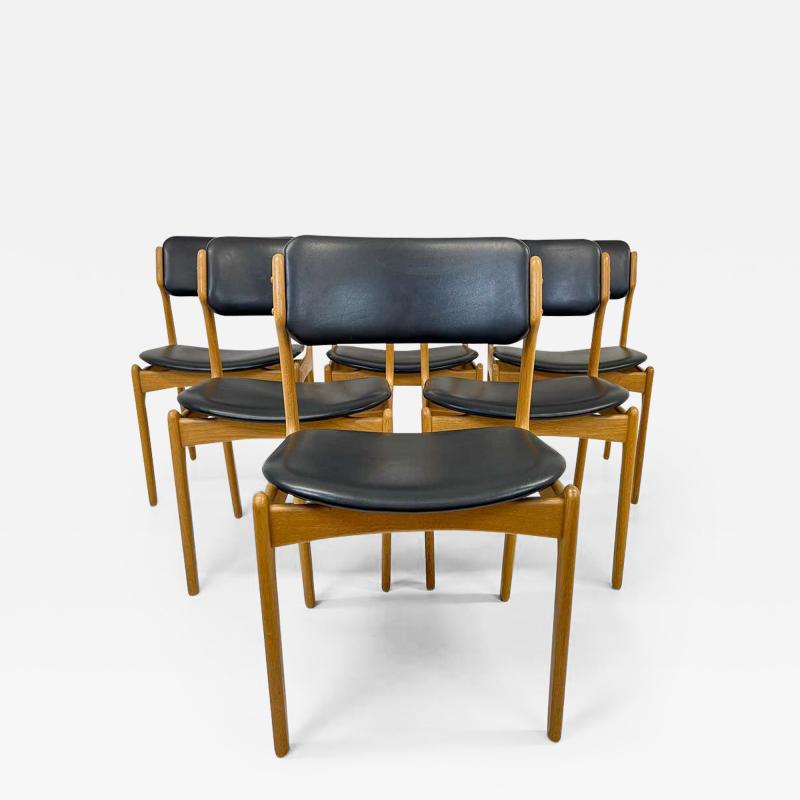 Erik Buch Midcentury Teak Oak Leather Dining Chairs Erik Buch OD49 Denmark 1960s