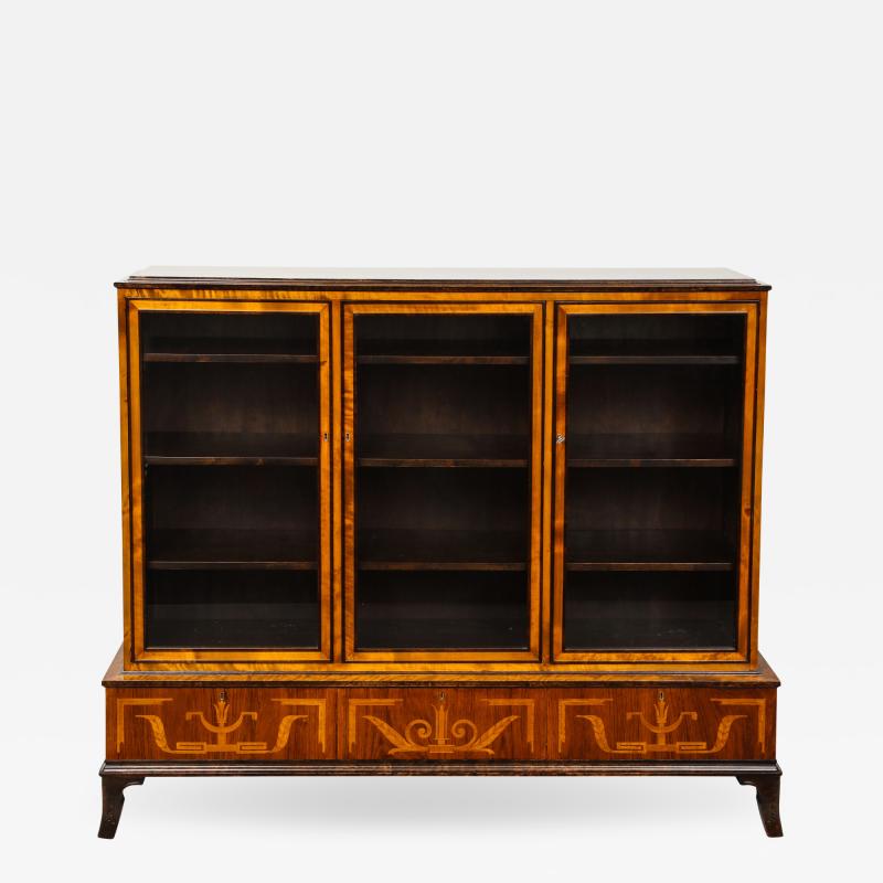 Erik Chambert Erik Chambert Birch Ebonized and Fruitwood Inlaid Bookcase Cabinet circa 1940