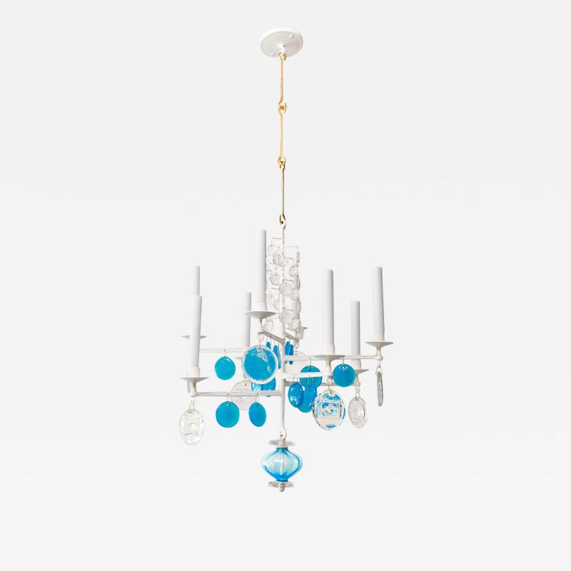 Erik H glund Scandinavian Modern Erik Hoglund Electrified 8 arm Iron Crystal Chandelier