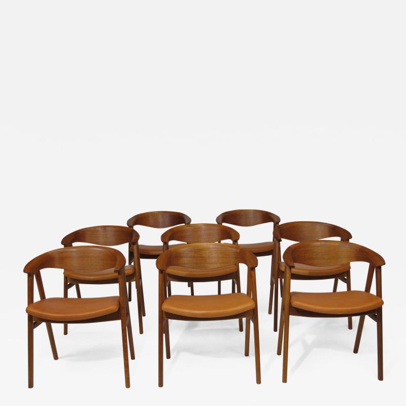 Erik Kirkegaard Erik Krikegaard Danish Teak Dining Chairs in Saddle Leather